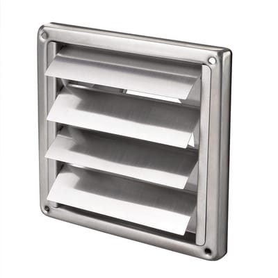 Ventilatierooster RVS met lamellen 155x155 mm buis Ø100 mm