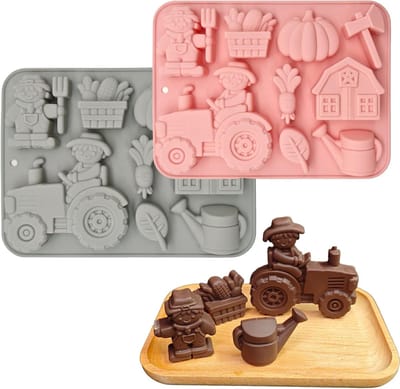 3D Siliconen Chocolade Mold voor Tractorvorm - 2 Stuks Non-stick Silicone Mallen voor Chocolade, Fondant en IJsblokjes (20.8x15.7x2cm)