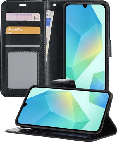 Hoesje - Geschikt voor Samsung Galaxy A16 - Luxe Bookcase - Walletcase Hoes - Portemonnee - Cover - Telefoonhoes - Zwart
