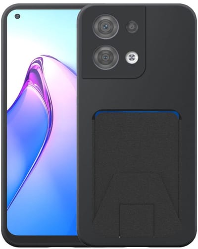 Geschikt voor Oppo Reno 8 5G Telefoonhoesje met Verstelbare Leren Pasjeshouder - Flexible Back Cover Case Siliconen TPU with Adjustable Leather Cardslot - Zwart - Smartphonica geschikt voor Oppo Reno8 5G