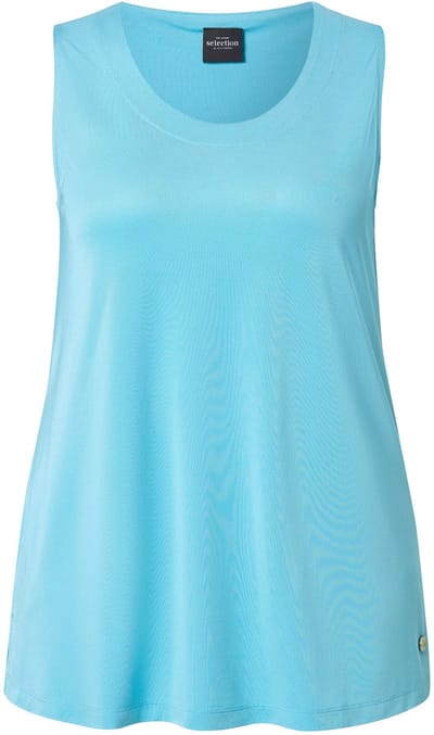 Ulla Popken - Dames - Slinky top piqué A-lijn ronde hals mouwloos - Turquoise blauw - Maat 42+