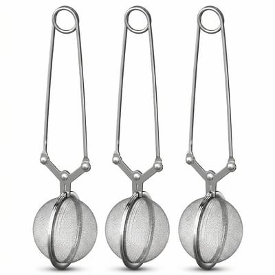 Rixora® Theezeef Set - 3 Stuks - Inclusief 3x Lekbakje - RVS Thee-ei met Handvat voor Losse Thee - Fijnmazig Theefilter - Zilver
