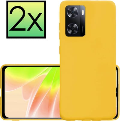 Hoesje - 2 Stuks - Geschikt voor OPPO A57 - Sterk & Shockproof - Case Siliconen - Back Cover - Telefoon Hoes - Geel