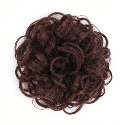 Kastanjebruine haar scrunchie met krullen – synthetische haarstuk knot – elastische haar bun extension – natuurlijk ogende opsteek haar accessoire voor dames