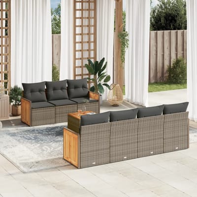 vidaXL - 8-delige - Loungeset - met - kussens - poly - rattan - grijs