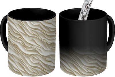 Magische Mok - Foto op Warmte Mokken - Koffiemok - Golven - Wit - Minimalistisch - Magic Mok - Beker - 350 ML - Theemok