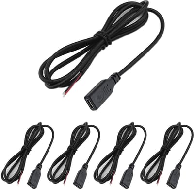 Dailygoody - USB C Pigtail Kabel 5-pack - 1 Meter 22AWG 5V 3A