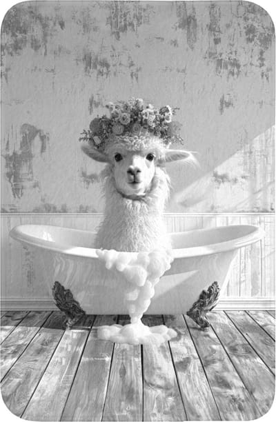 WC mat 40x60 cm - Antislip - Alpaca - Bloemen - Dier - Bad - Zwart - Wit - Toiletmat - Vloermat - Douchemat - Toilet tapijt - Toiletmatten