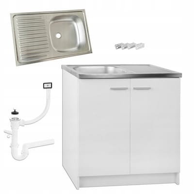 STAMAR - Keukenkast Set 80cm Staand + Spoelbak + Afvoer + Bevestigingen - Wit