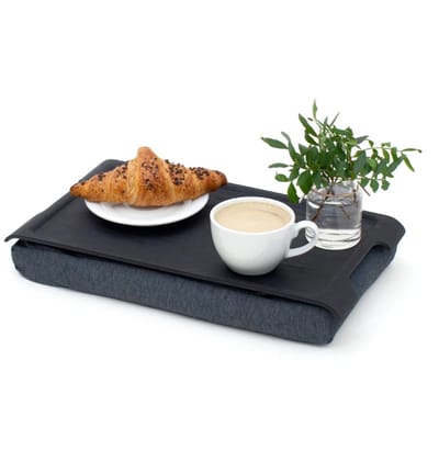 Bosign - Mini Laptray - Antislip - Zwart Wilgenhouten blad – Grijs kussen - 43x23x6,5 cm