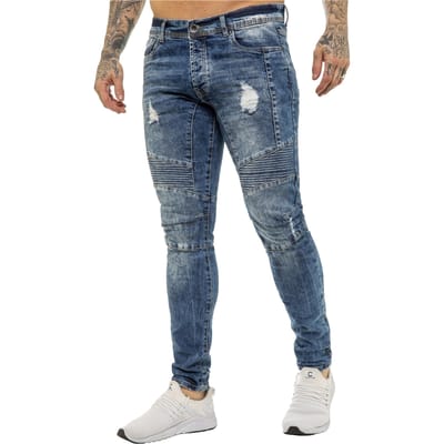 Enzo | Heren Skinny Stretch Biker Denim Jeans - Blauw