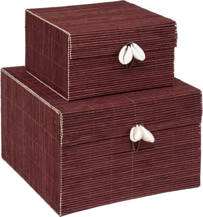 Atmosphera opbergdoos Tropi set van 2 - Bamboe - Opberger - Doosje - Juwelendoos - Bordeaux