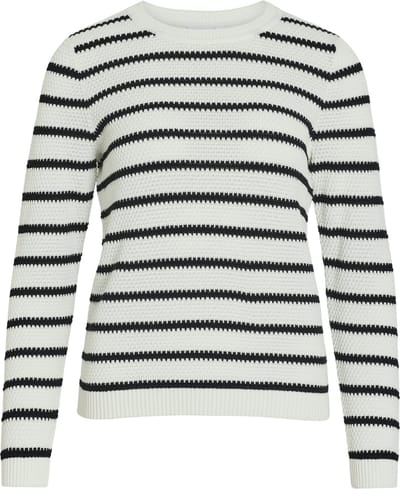 Vila Trui Vidalo O-neck L/s Stripe Knit Top- 14101685 White Alyssum/black Dames Maat - L