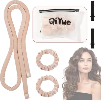Dailygoods - Heatless Hair Curler, krullen 's nachts, haarband met fijne krullen, geschikt voor alle haartypes en texturen, schouderlengte of optimale resultaten van langer haar (beige)