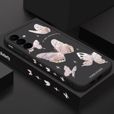 Coque Papillon Pour Samsung Galaxy S24 S23 S22 Ultra S20 S21 FE S25 A34 A14 A15 A25 A35 A52 A53 A54 A55 5G A56 A36 Housse en Silicone For Samsung S22 black