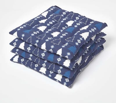 Homescapes Kerststoelkussen Winterland met linten, blauw, 40 x 40 cm