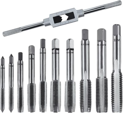 Thread Cutting Set - M3 - M5 - M6 - M7 - M8 - M10 - M12 - 11 Pieces - Metric with Drill - Fine Thread - Professional Wind Iron - Tools - Threading Set - Inches