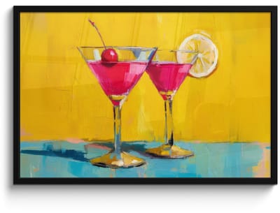 Poster in lijst - Fotolijst 90x60 cm - Posters - Glazen - Cocktail - Citroen - Kers - Posterlijst zwart - Decoratie - Wanddecoratie woonkamer - Muurdecoratie slaapkamer