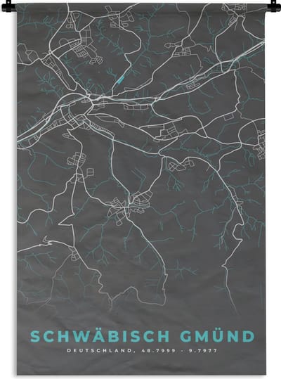 Wandkleed - Wanddoek - Schwäbisch Gmünd – Stadskaart – Blauw – Plattegrond – Stadskaart – Kaart - Duitsland - 120x180 cm - Wandtapijt
