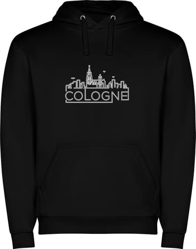 Zwarte unisex hoodie met “ Sky Line Cologne - Keulen – Vakantiegevoel – Strak – Modern “ Print Full Color Color merk Roly maat S