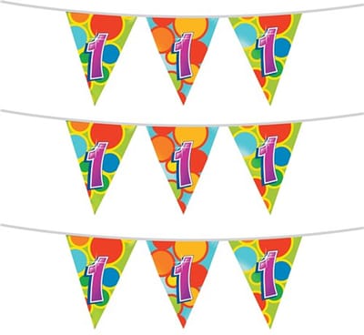 Haza Vlaggetjes - 1 jaar - leeftijd verjaardag - plastic 10m - Set 3x