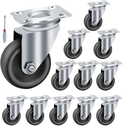 Zwenkwielen 50 mm, rubberen meubelwielen met 48 schroeven, 12 stuks, draagkracht 50 kg per wiel