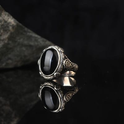 Bague rétro gravée Punk à la mode avec pierre précieuse noire, bague de bijoux pour hommes 8