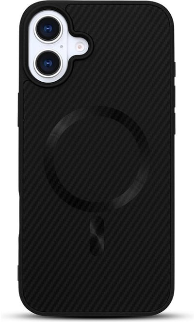 CaseMania Backcase hoesje geschikt voor iPhone 17 - Effen Zwart (Carbon-look) - TPU (Zacht) - Realistische Carbon Look - Geschikt voor MagSafe