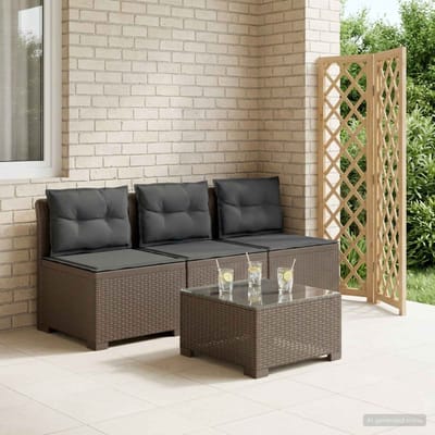 vidaXL - 3-Zits - Tu - bank - met - Kussens - Rattan - Look - 3-zits - PP - Lichtgrijs