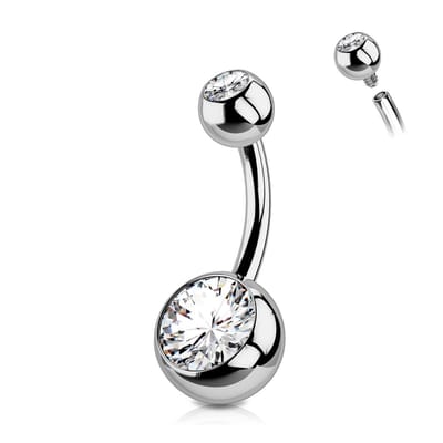 Allecto - Massief Titanium Buikstaafjes - Navelpiercings met CZ - Glanzende uitstraling - Korte en extra lange maten - Perfect voor dames - Verkrij...