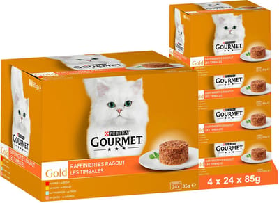 GOURMET Gold Verfijnde ragout kattenvoer nat vleesvariatie (4 x 24 x 85g)