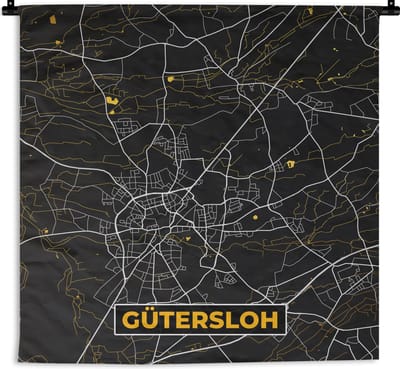 Wandkleed - Wanddoek - Gütersloh - Duitsland - Plattegrond - Kaart - Stadskaart - Goud - 180x180 cm - Wandtapijt