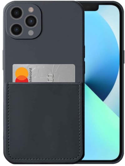 Smartphonica iPhone 13 Pro siliconen hoesje met pashouder en zachte binnenkant - Zwart geschikt voor iPhone 13 Pro