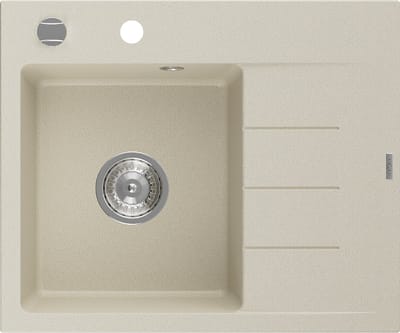 Mexen Ben granit gootsteen 1-komorige met afdruiprek, links 600 x 500 , beige, sifon chroom - 6522605000-69