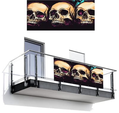 Balkonscherm 200x90 cm - Balkonposter Schedels - Graffiti - Neon - Balkon scherm decoratie - Balkonschermen - Balkondoek zonnescherm