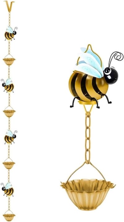 Regenketting Bijenmotief - Watervanger Tuin - Water Afvoeren - Harmonieuze Geluiden - 130 cm Lengte - Goudkleurig