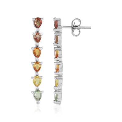 Cavill - Zilveren Oorbellen met 12 Madagaskar Saffieren 2,218 ct - 925 Sterling Zilver Geplatineerd - Elegante Druppelvormige Oorbellen - 32 mm