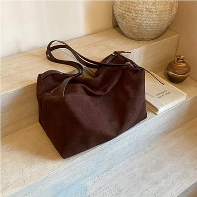 Sac à bandoulière en daim de grande capacité, style rétro, à une épaule, idéal pour l'automne et l'hiver black