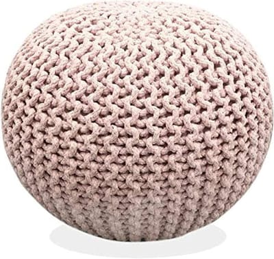 Handgebreide Poef - Ottomaanse Voetenbank - Zitruimte Creëren - Twisted Rope Design - 50x50x35 cm - Roze