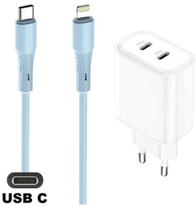 35W snellader met 2 poorten USB C en USB C + 1,0m USB C naar Lightning kabel. Universele PD lader. Oplader adapter past op Apple iPhone 11, 11 Pro, 11 Pro Max, iPhone 12, 12 Mini, 12 Pro, 12 Pro Max