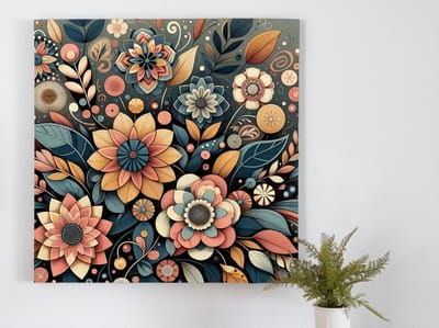 Acryl bloemen schilderij | Prachtige bloemige explosie: meesterwerk van acrylkleuren en verfijning | Kunst - 100x100 centimeter op Forex | Foto op Forex