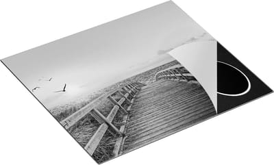 Chefcare Inductie Beschermer Voetpad met Zee en Vogels - Zwart Wit - 60x50 cm - Afdekplaat Inductie - Kookplaat Beschermer - Inductie Mat