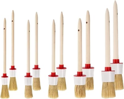Set van 10 ronde kwasten met houten handvatten voor krijt, was en pleisterverf - ideaal voor meubels, motoren en schilderprojecten