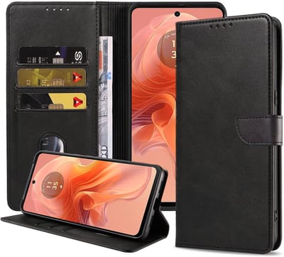 Geschikt voor Motorola Moto E14 / G04 Telefoonhoesje Kunstleer met Magnetisch lipje en Pasjeshouder Book Case met Klepje - Walletcase with Cardslot - Zwart - Smartphonica geschikt voor Motorola Moto E14;Motorola Moto G04