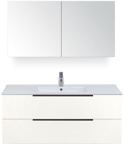 Seville Badmeubelset 120 cm - 2 Laden Wit Hoogglans Edge - Wastafel Enjoy Enkel met Spiegelkast