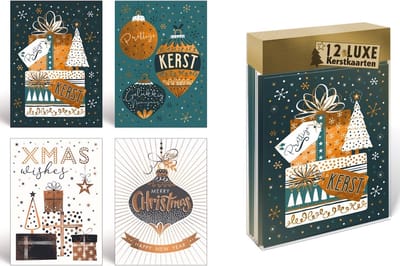 24 Luxe Dubbele Kerstkaarten met Enveloppen - Nieuwjaarskaarten - Kerstkaarten Set Goud - Zwart - Blauw - Wit