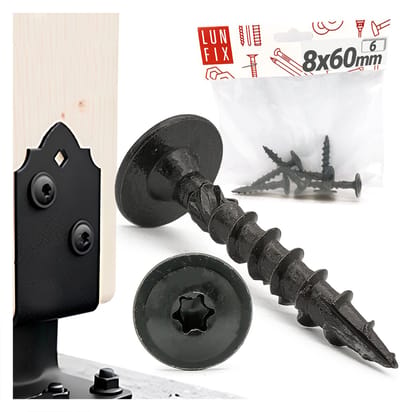 LUN FIX - Houtschroeven 8x60 mm - 6 stuks - verzinkt - schotelkop, torx schroeven voor paaldragers