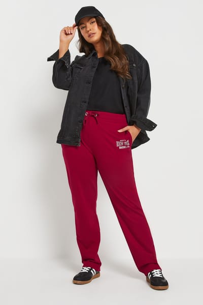 Yours Joggingbroek Met 'New York' Print En Rechte Pijpen In Bordeauxrood Size 46