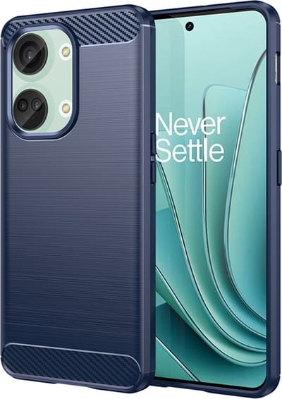 MobyDefend Hoesje - Geschikt voor OnePlus Nord 3 - TPU Backcover - Geborstelde Metaal & Carbon-Look - Blauw