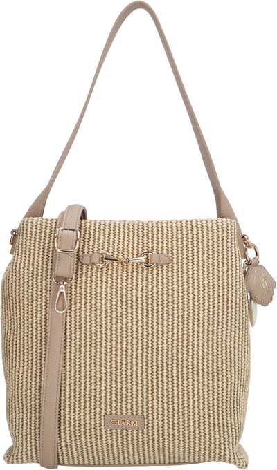 Charm London Santorini Schoudertas - Riet - Zomer - Dames - Buidel - Shopper - Crossbody - Taupe